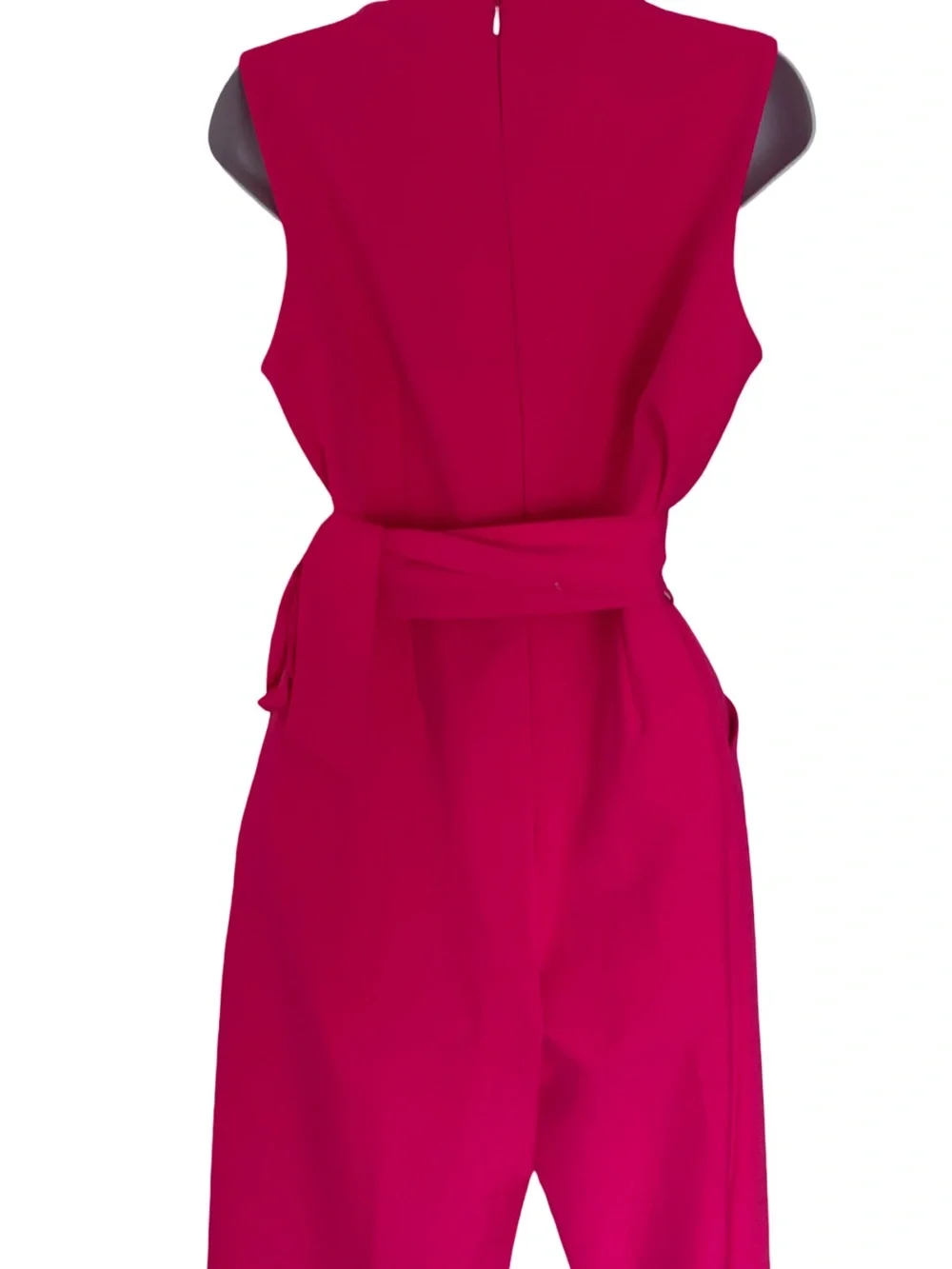 Vince Camuto Bright Hot Pink Sleeveless V-Neck Tie-Waist Jumpsuit-10 NWOT